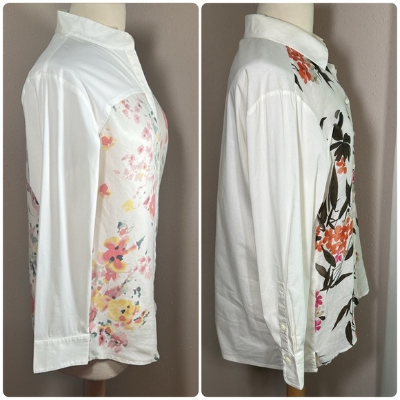 Lot of 2 Worth Button up tops blouses size Medium Floral Cream White Linen Silk - Picture 3 of 16